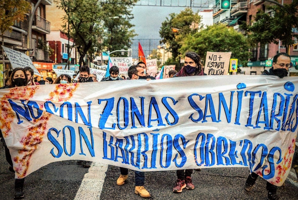 manifestación contra el confinamiento selectivo de barrios obreros